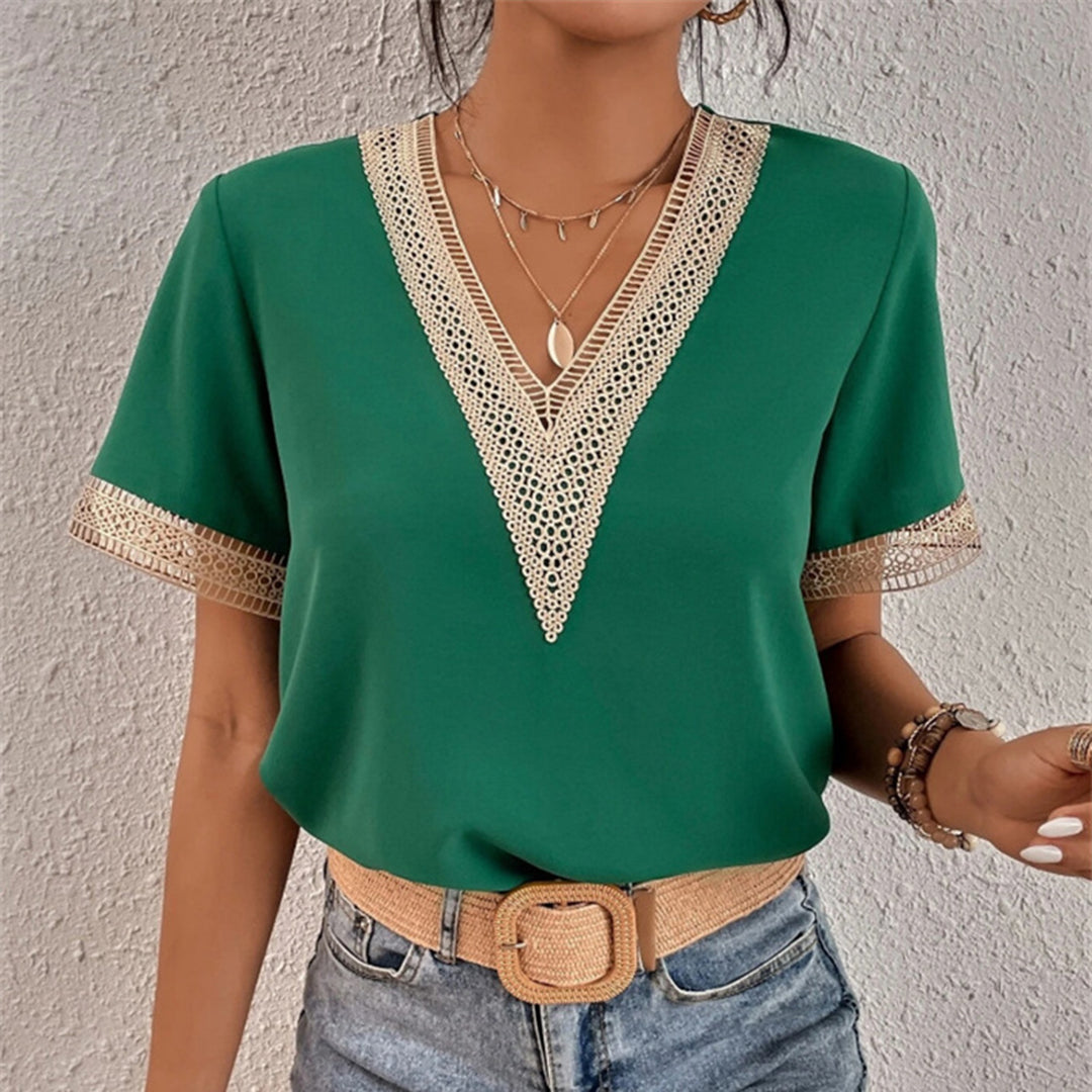 Top donna moda femminile, camicetta elegante e casual con scollo a V, perfetto per ufficio o serate.