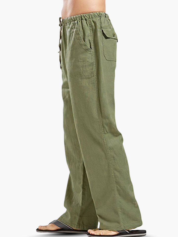Pantaloni uomo larghi con coulisse, perfetti per viaggi, spiaggia o look casual rilassato. Massimo comfort estivo.