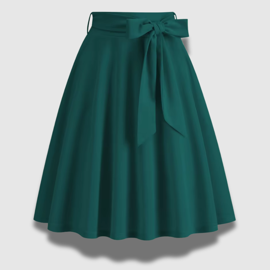 Gonna svasata donna, modello a vita alta, con elegante cintura. Perfetta per valorizzare la silhouette, stile raffinato.