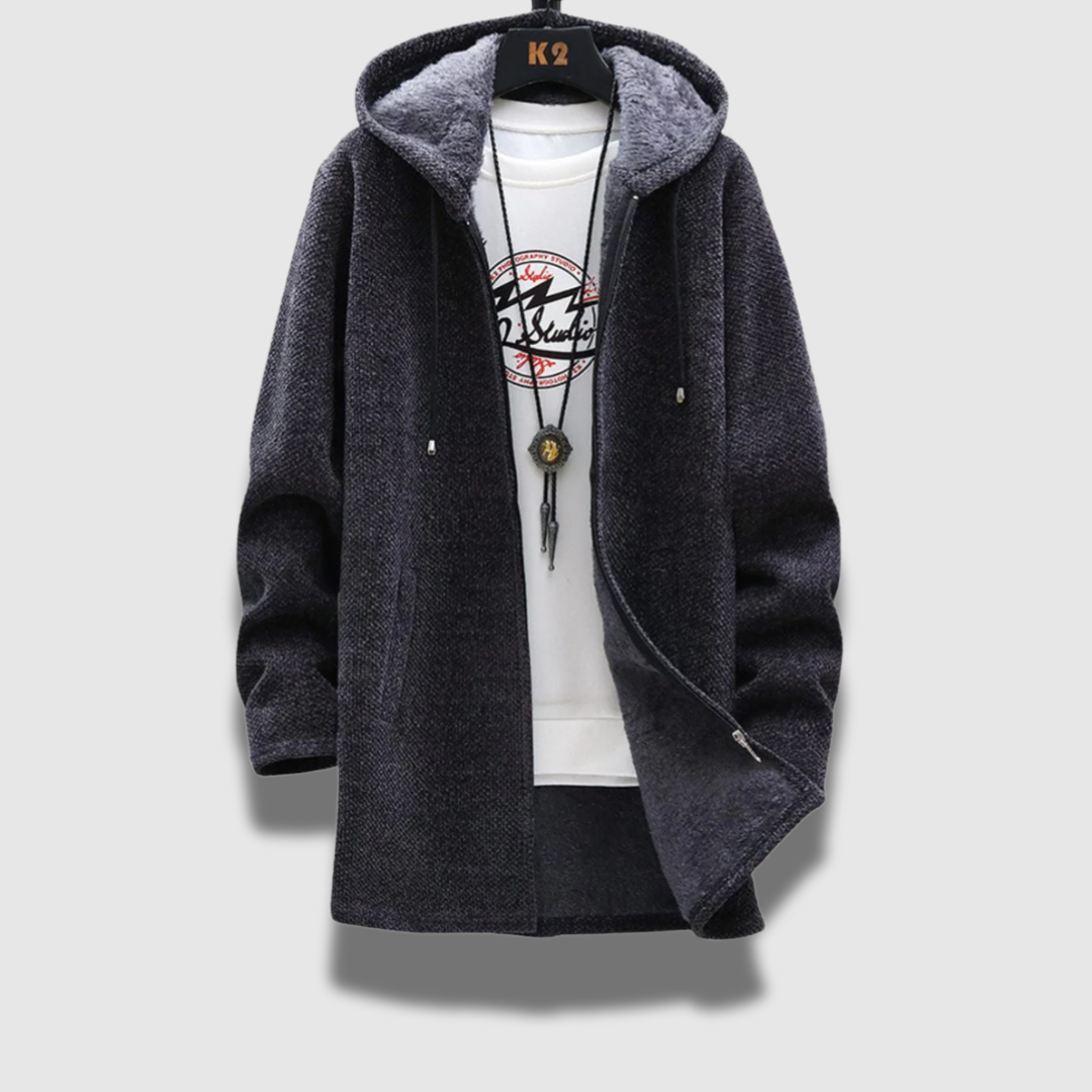 Giacca invernale da uomo con cappuccio, calda, antivento ed elegante per un look casual.
