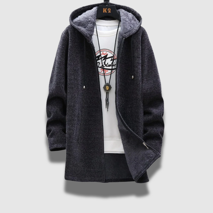 Giacca invernale da uomo con cappuccio, calda, antivento ed elegante per un look casual.