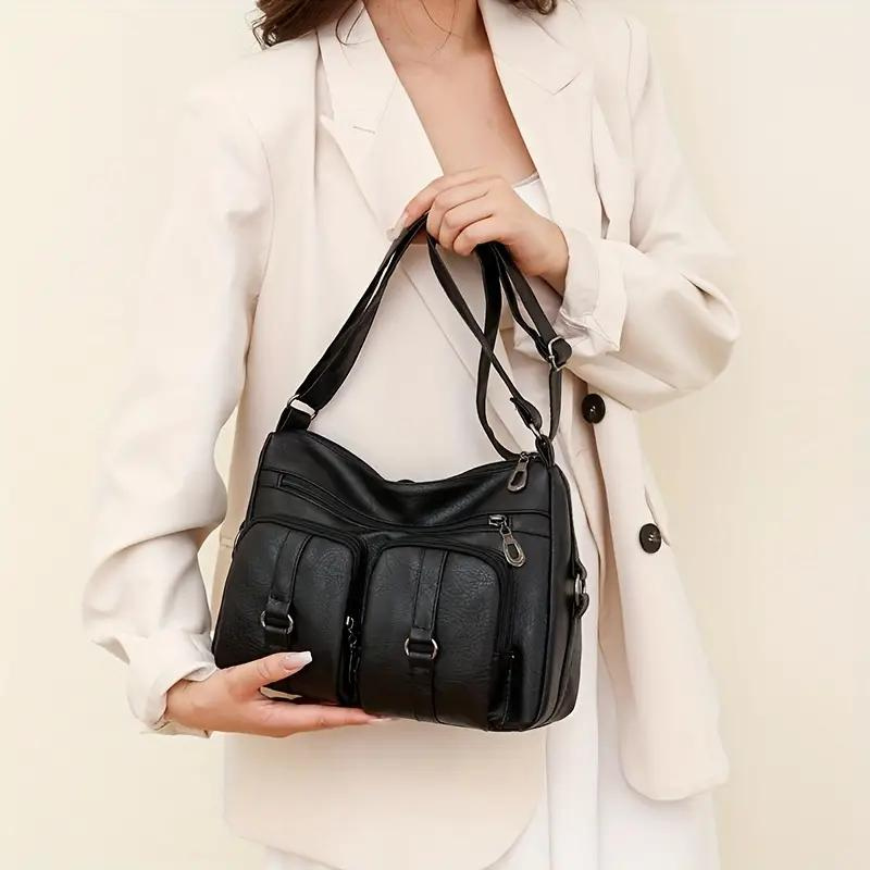 Borsa a tracolla donna multitasche, colore classico, accessorio moda versatile e borsa quotidiana chic.
