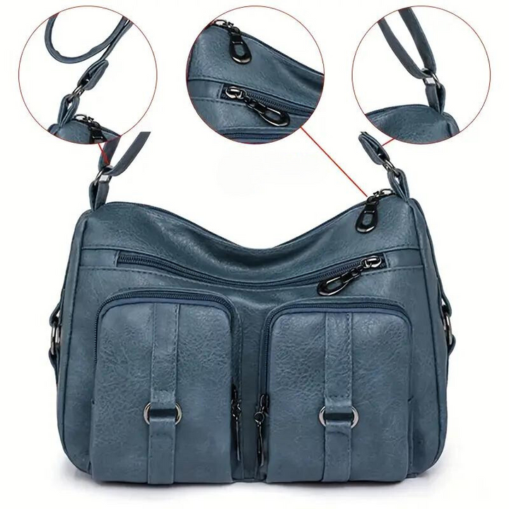 Retro della borsa a tracolla multitasche, design pulito e comodo, borsa donna ideale per stile versatile.