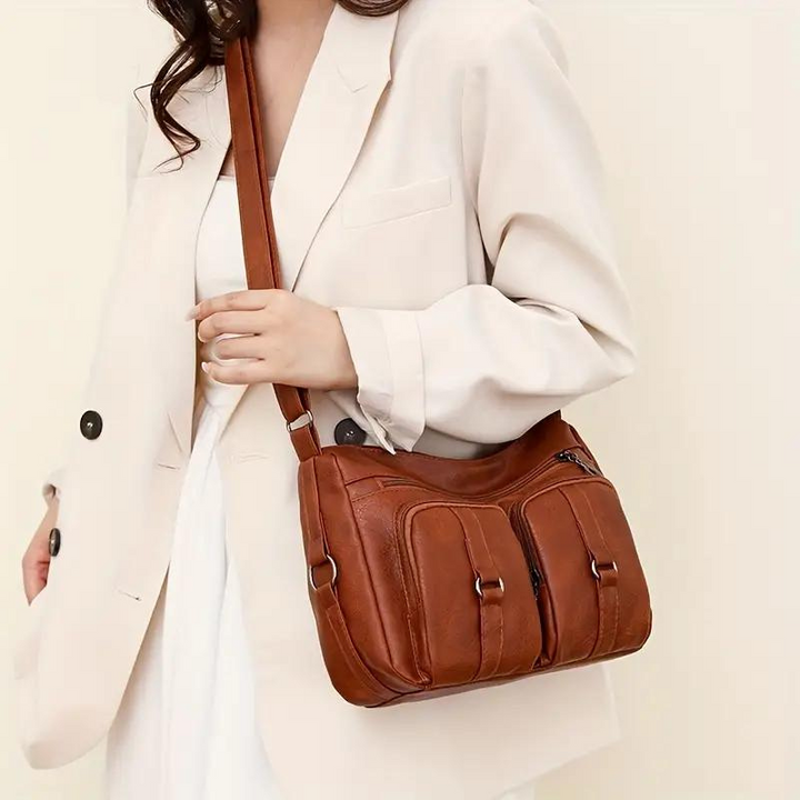 Borsa a tracolla multitasche da donna in sintetico, stile versatile per l'uso quotidiano e ottima organizzazione.