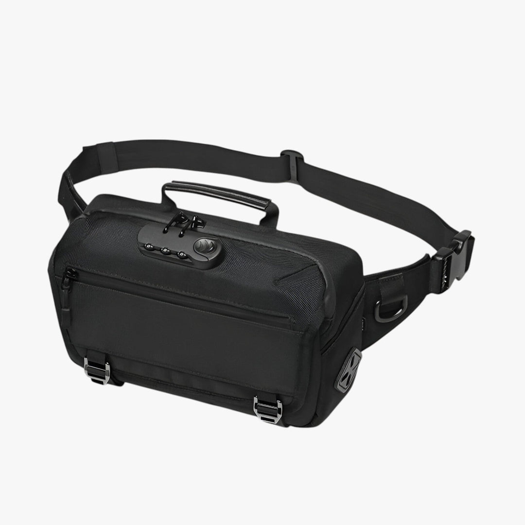 Marsupio uomo urbano multicolore con porta USB integrata, pratico per viaggi e uso quotidiano.
