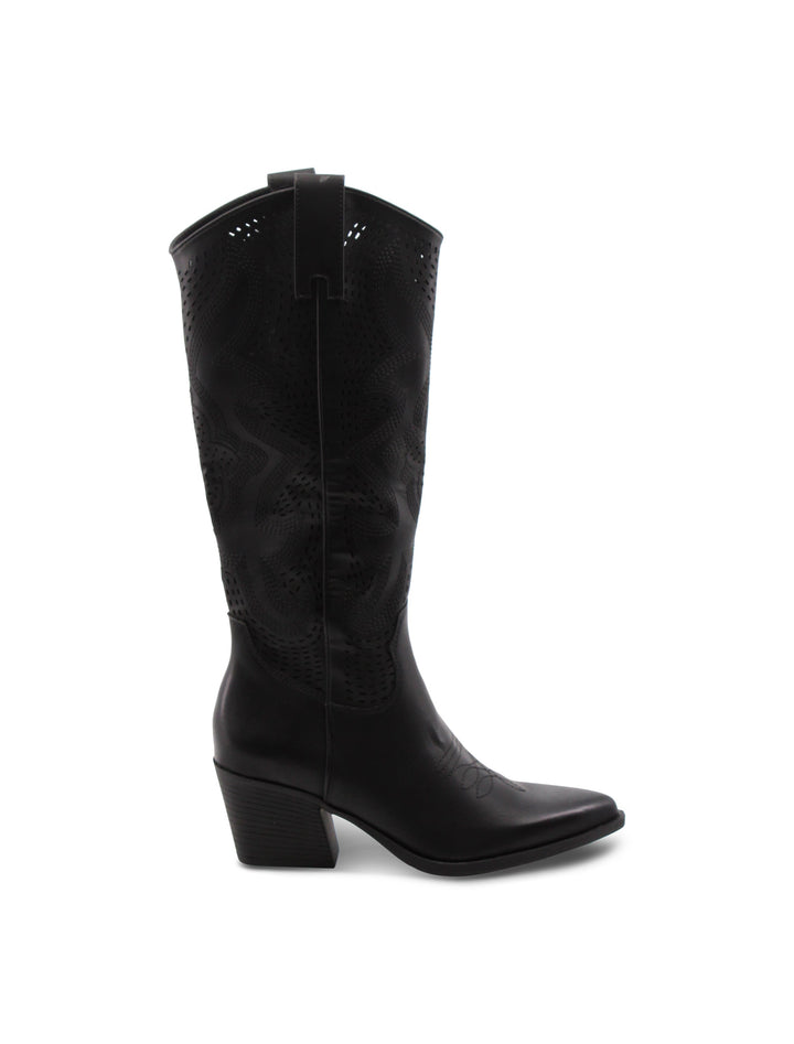 Eleganti stivali texani neri da donna con tacco 6 cm. Perfetti per un comfort casual o look sofisticati.