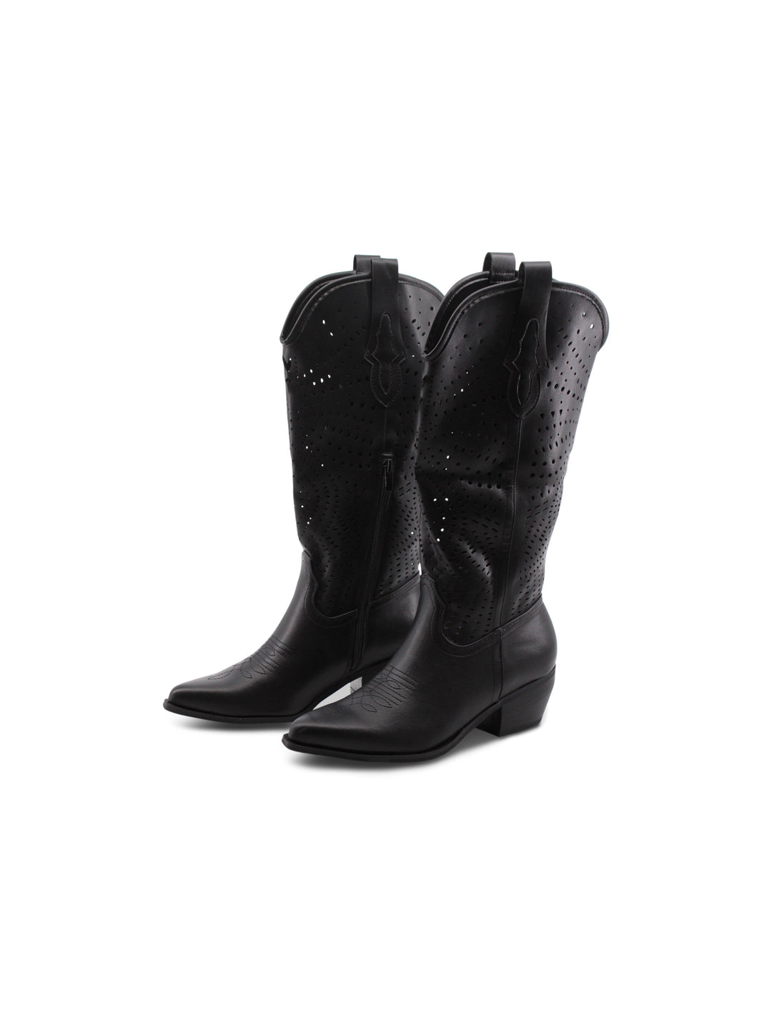 Calzature eleganti: stivali texani donna neri con tacco e zip, ideali per outfit western moderni e di tendenza.