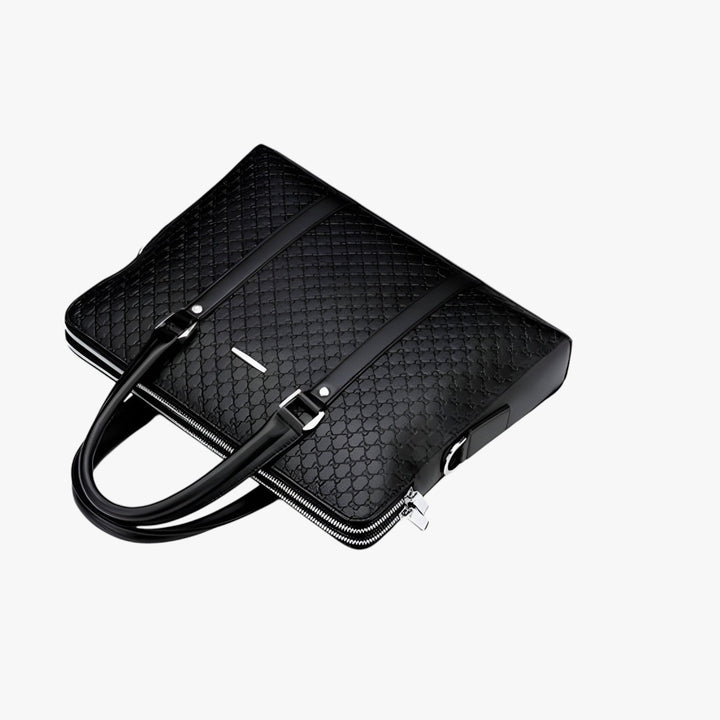 Borsa porta laptop uomo nera dal design elegante e minimalista, accessorio ideale per l'ufficio.