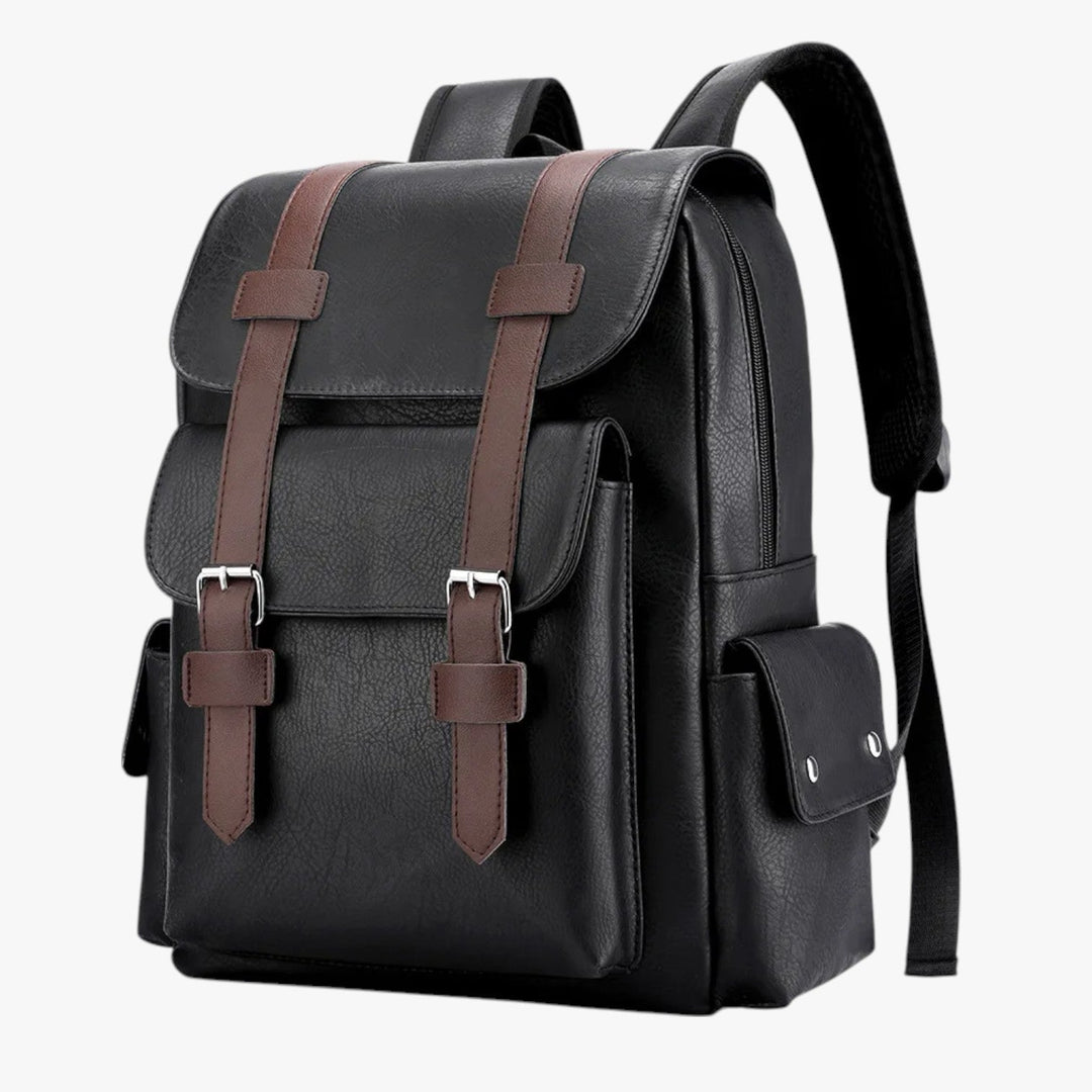 Zaino uomo multicolore con doppia fibbia, design pratico e multiuso per viaggi o uso quotidiano.