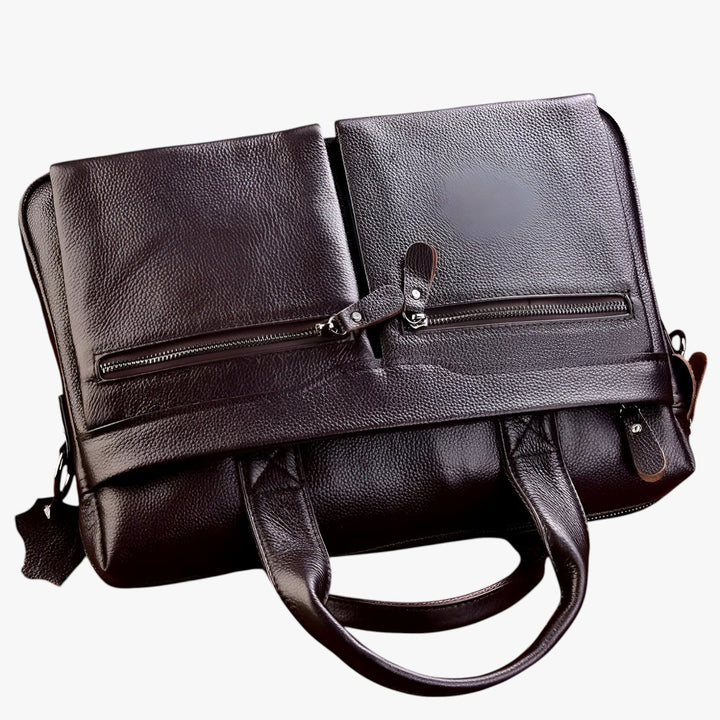 Borsa da lavoro uomo marrone multiscomparto, perfetta per organizzare documenti e laptop.