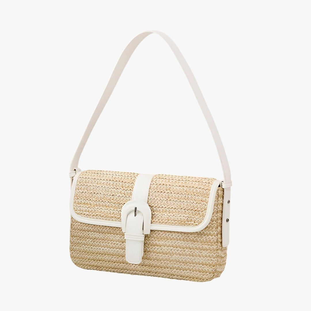 Borsa a spalla donna intrecciata marrone, accessorio moda versatile per stile quotidiano ed elegante.