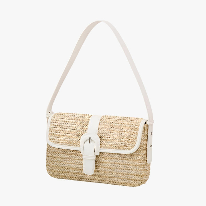 Borsa a spalla donna intrecciata marrone, accessorio moda versatile per stile quotidiano ed elegante.