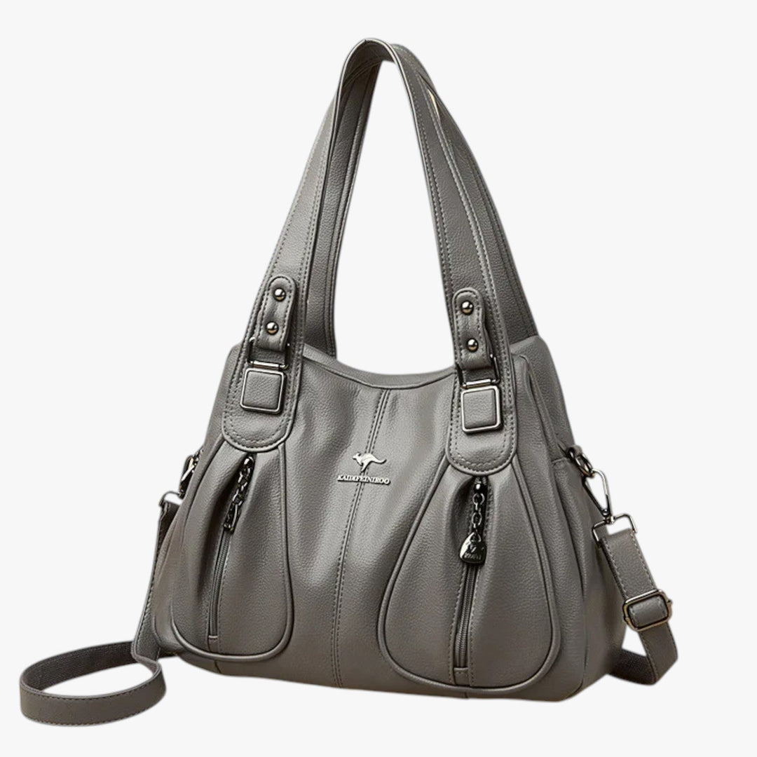 Borsa tote donna viola scuro, pratica e capiente, con scomparti per tutto il necessario.