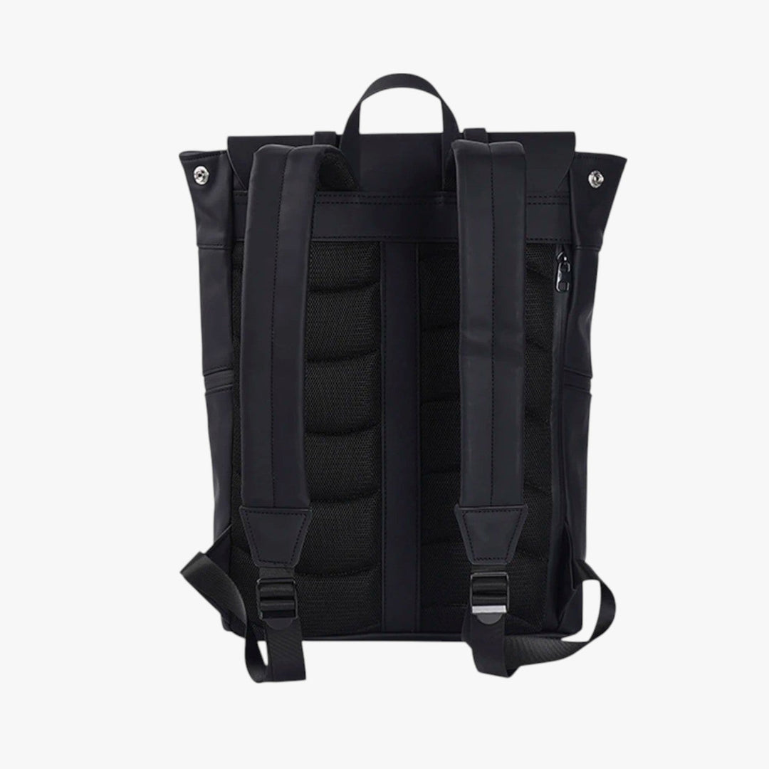 Zaino roll top quotidiano nero, unisex, stiloso e funzionale per trasportare il tuo laptop.
