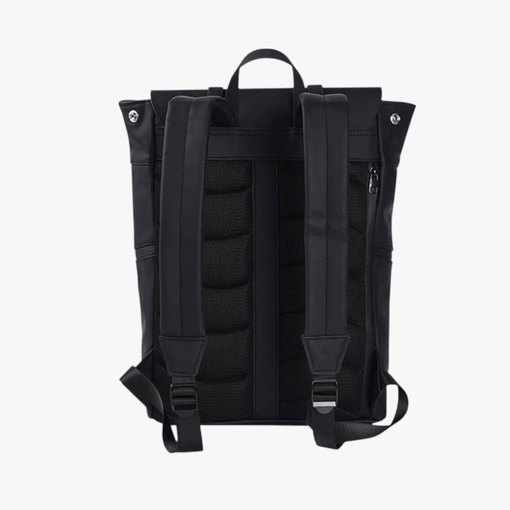 Zaino roll top quotidiano nero, unisex, stiloso e funzionale per trasportare il tuo laptop.