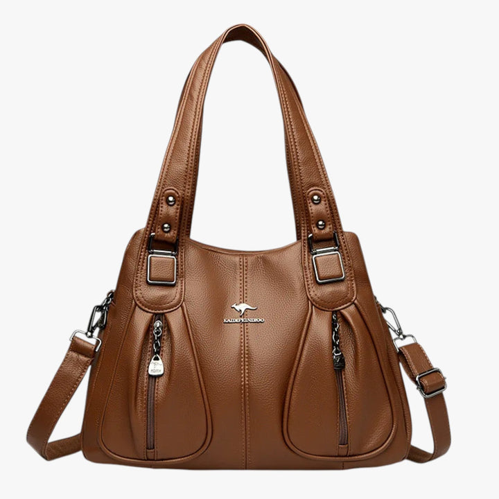Borsa tote versatile verde scuro, scomparti interni, adatta per ufficio o tempo libero.