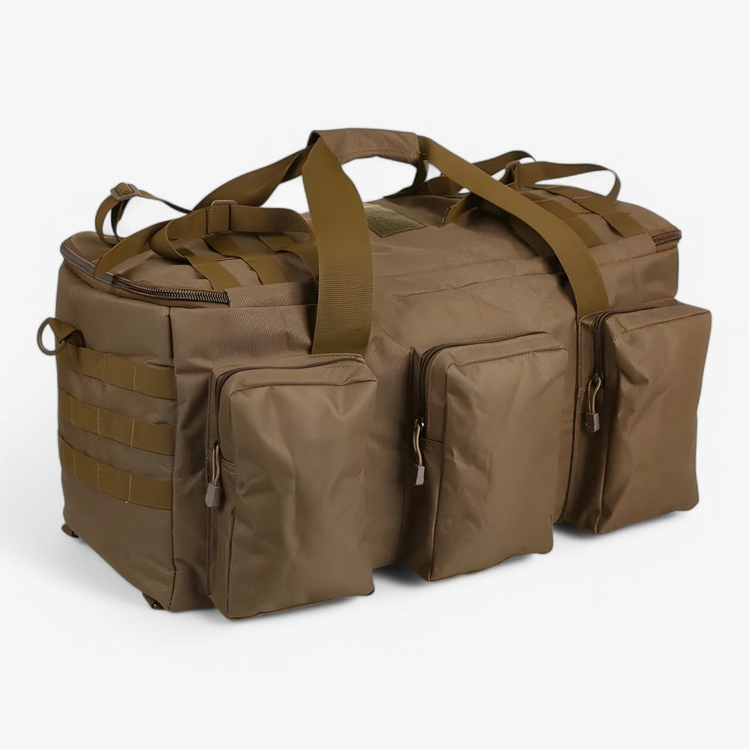 Borsone da viaggio uomo resistente kaki 55L, con scomparti interni. Ideale per organizzare il bagaglio.