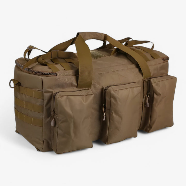Borsone da viaggio uomo resistente kaki 55L, con scomparti interni. Ideale per organizzare il bagaglio.