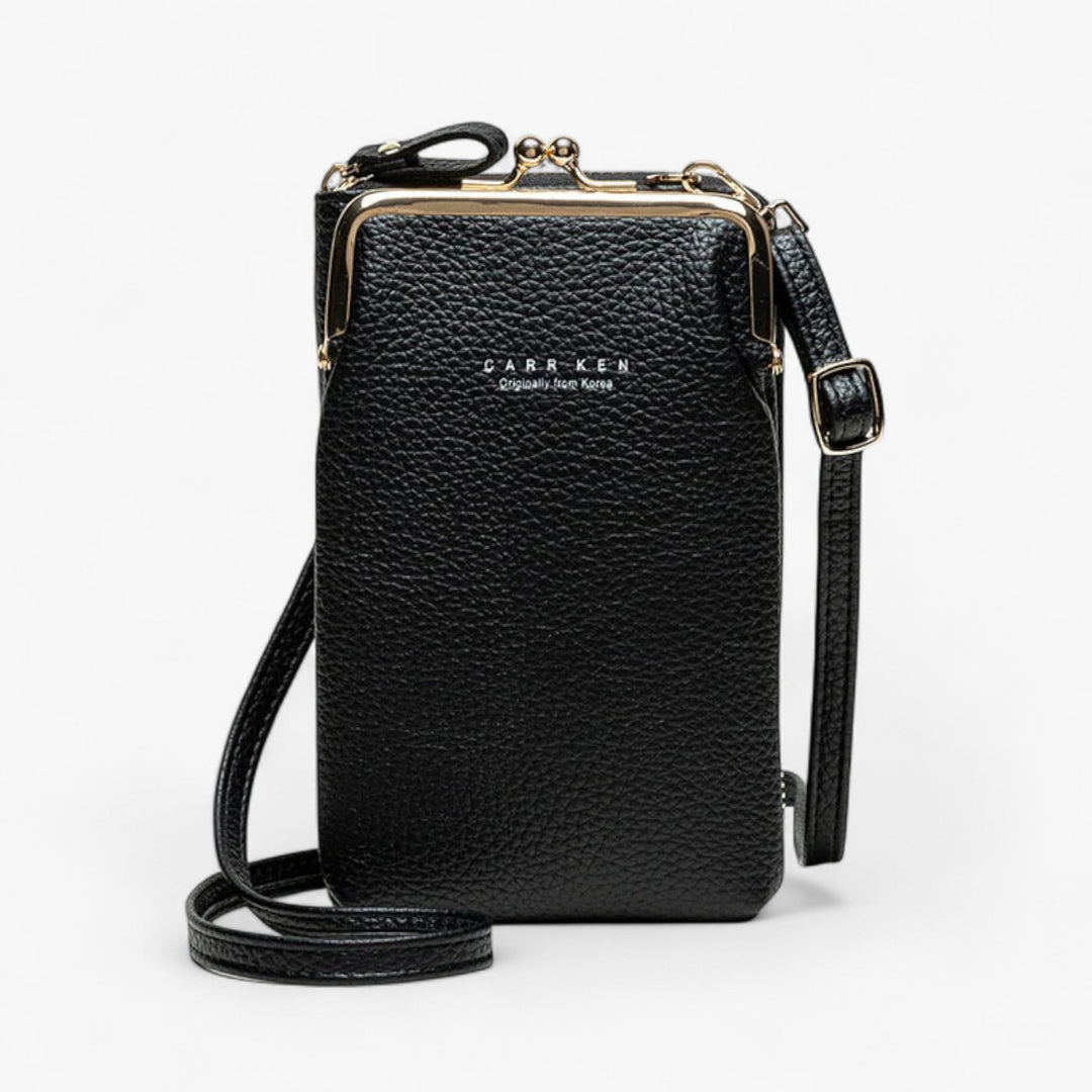 Portafoglio portacellulare donna in pelle PU con cerniera, pratico accessorio multicolore per viaggio.