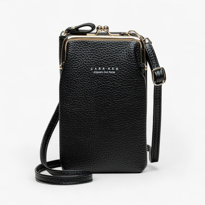 Portafoglio portacellulare donna in pelle PU con cerniera, pratico accessorio multicolore per viaggio.