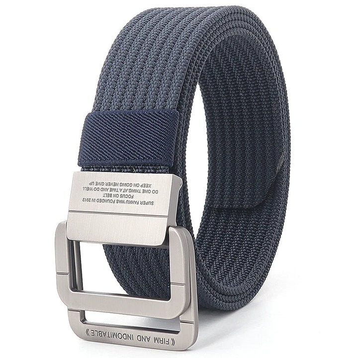 Cintura regolabile a righe per jeans, con doppia fibbia in metallo. Ideale per stile casual unisex e outdoor.