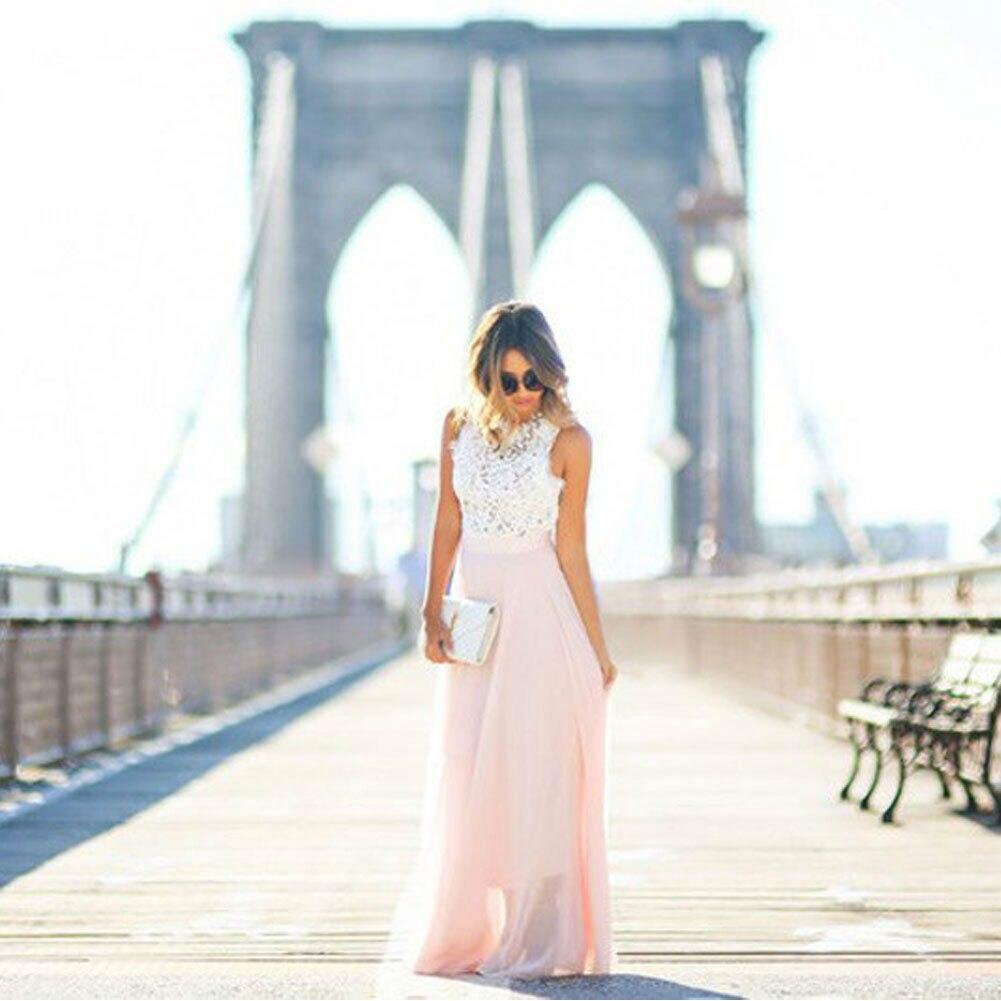 Abito lungo da donna rosa, elegante e chic, ideale per outfit estivi casual-eleganti e serate speciali.