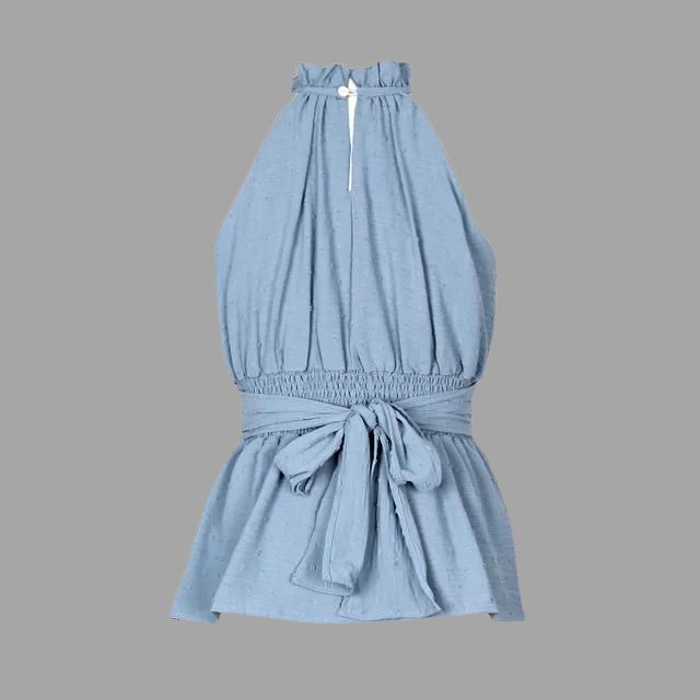 Haltertop donna blu elegante e versatile, per un look estivo raffinato. Perfetto per ogni occasione casual chic.