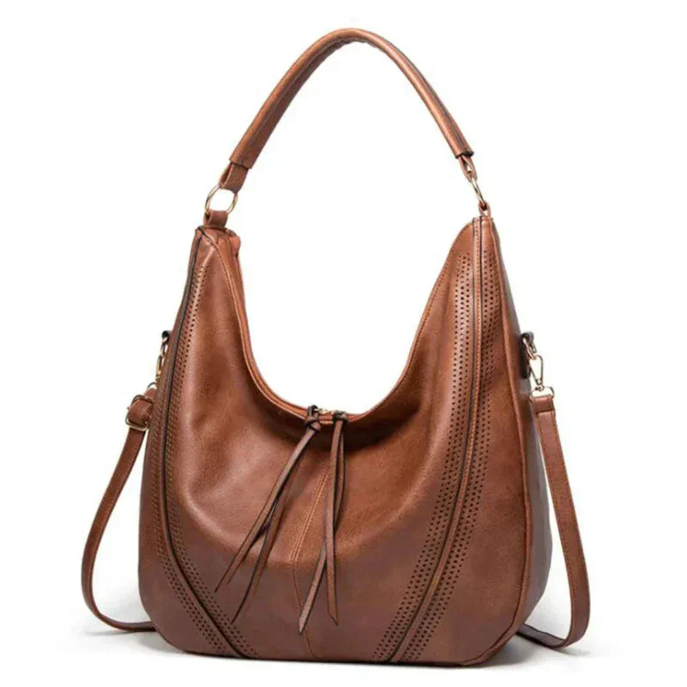 Borsa a tracolla da donna con nappine, in velluto a coste, spaziosa e di tendenza per outfit quotidiani.