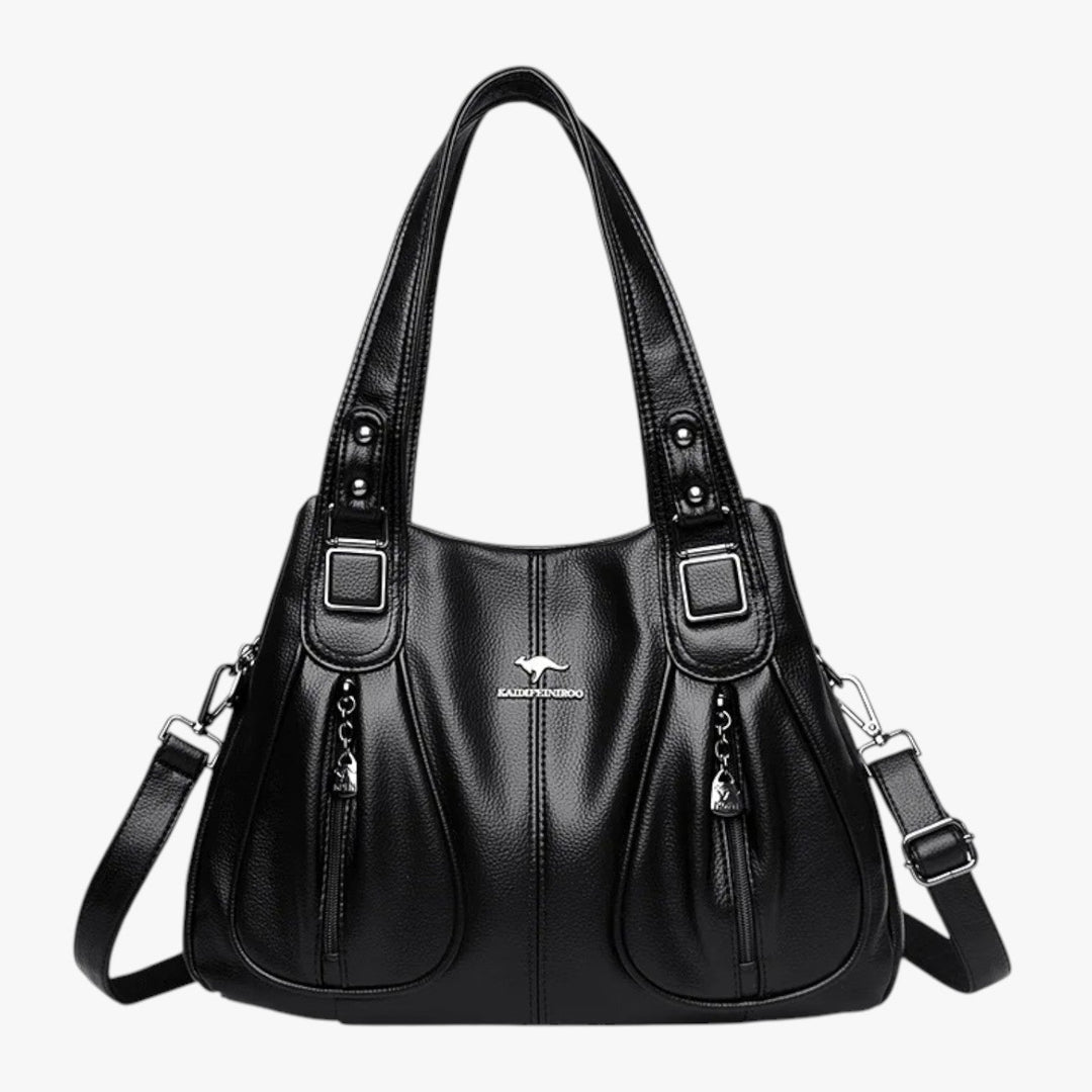 Borsa tote donna elegante nera, scomparti multipli, ideale per lavoro e viaggi.