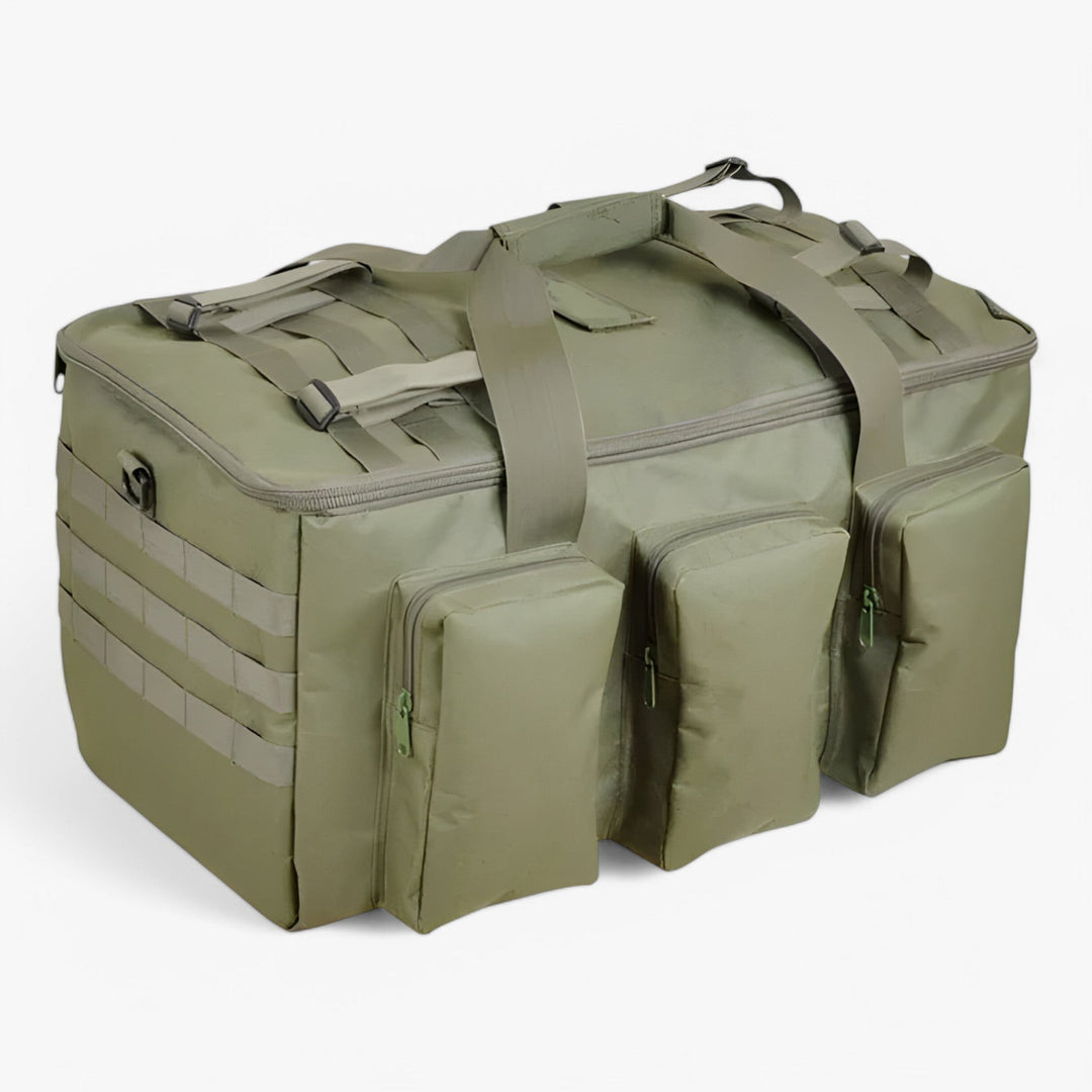 Borsa weekend uomo kaki 55L, robusta e spaziosa. Ottima per viaggi brevi o come bagaglio a mano.