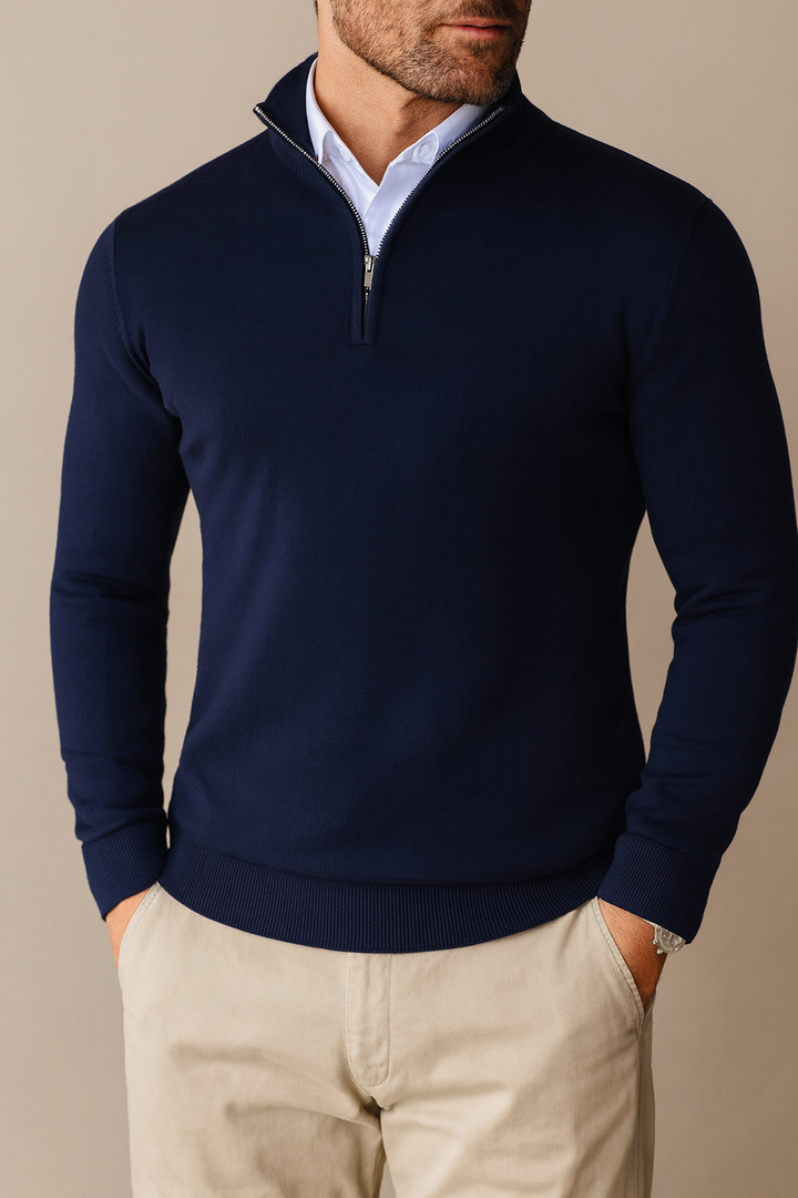 Maglione uomo a manica lunga, design casual elegante con zip a un quarto, moda uomo attuale.