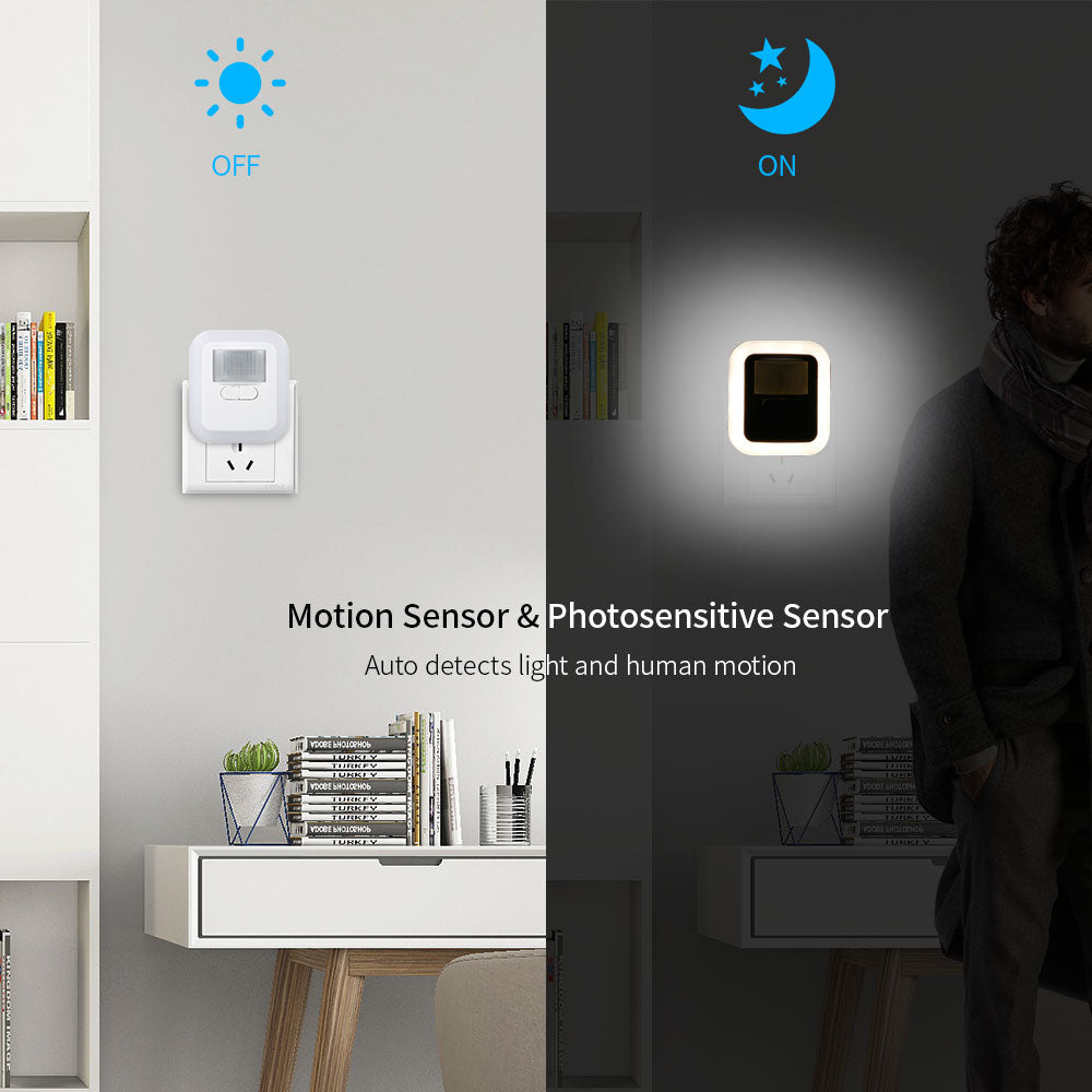 Luce notturna LED con sensore di movimento per bagno, corridoio o camera, offre sicurezza e comfort.