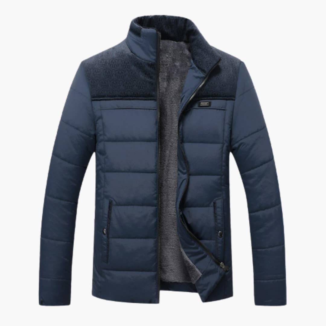 Moda uomo: giacca trapuntata casual ed elegante con collo alto, perfetta per l'abbigliamento esterno invernale.
