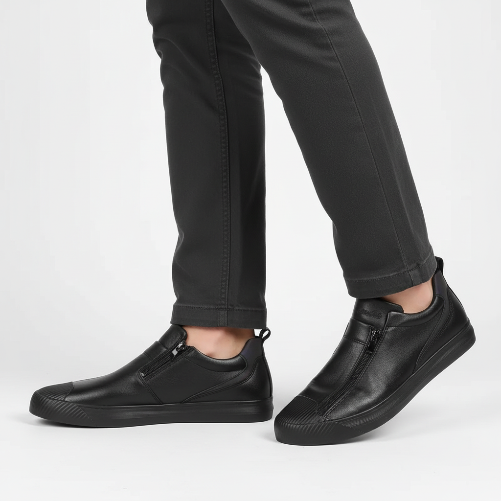 Comodi mocassini uomo casual con cerniera, ideali per l'uso quotidiano grazie alla soletta ammortizzata.