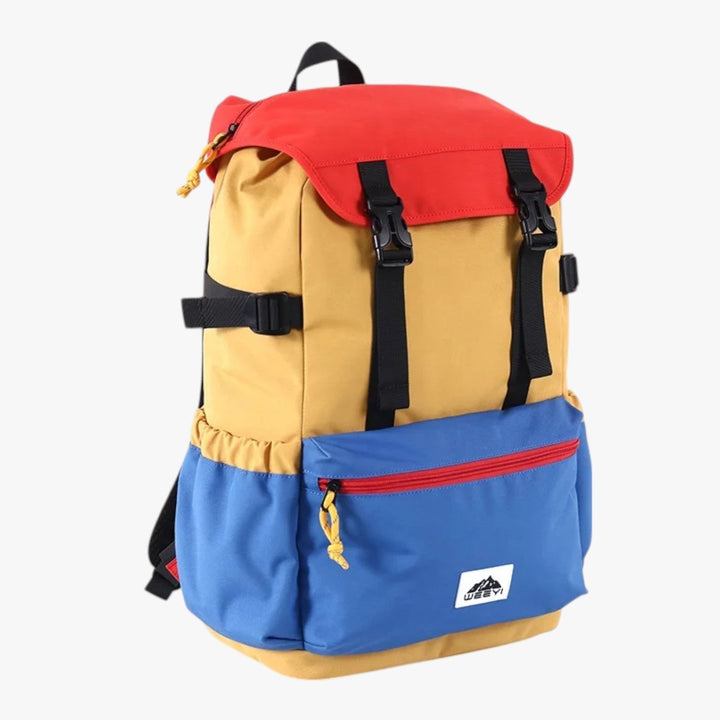 Zaino uomo multicolore per viaggio, con spallacci ergonomici e design casual.