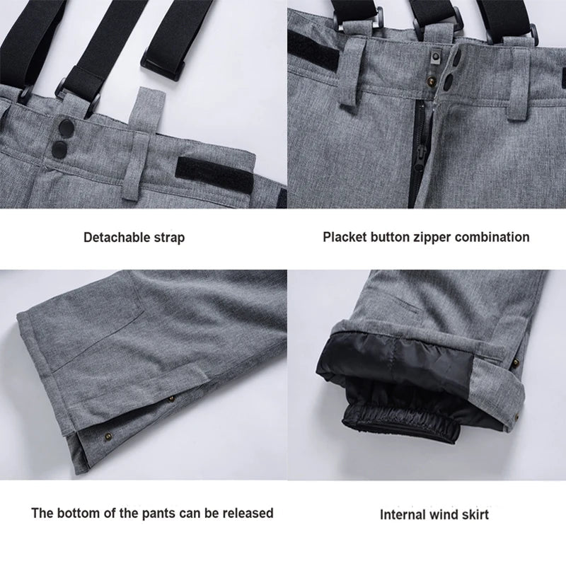 Pantaloni uomo impermeabili per sci e snowboard, con bretelle e rinforzi per durabilità sulla neve.