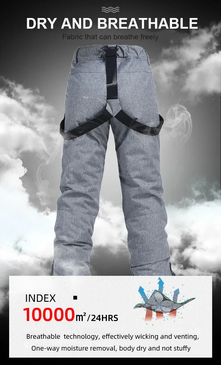 Modello: pantaloni da sci uomo con bretelle, impermeabili, design moderno per piste e park.