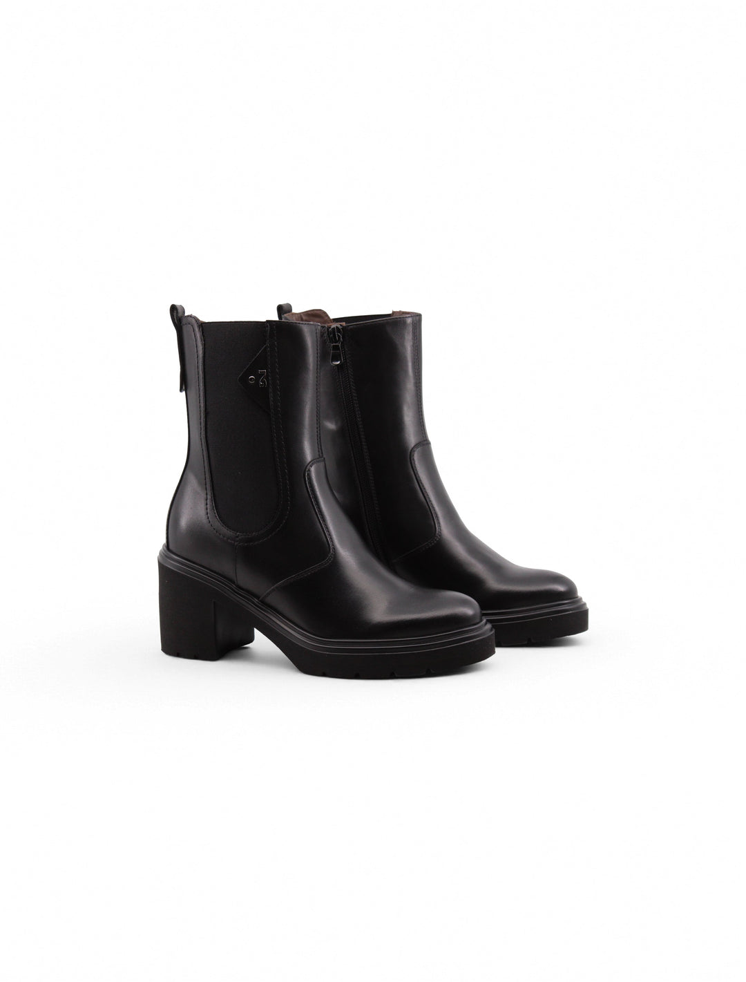 Stivaletti Chelsea neri in pelle da donna con tacco 8 cm e plateau 3 cm, perfetti per look eleganti.
