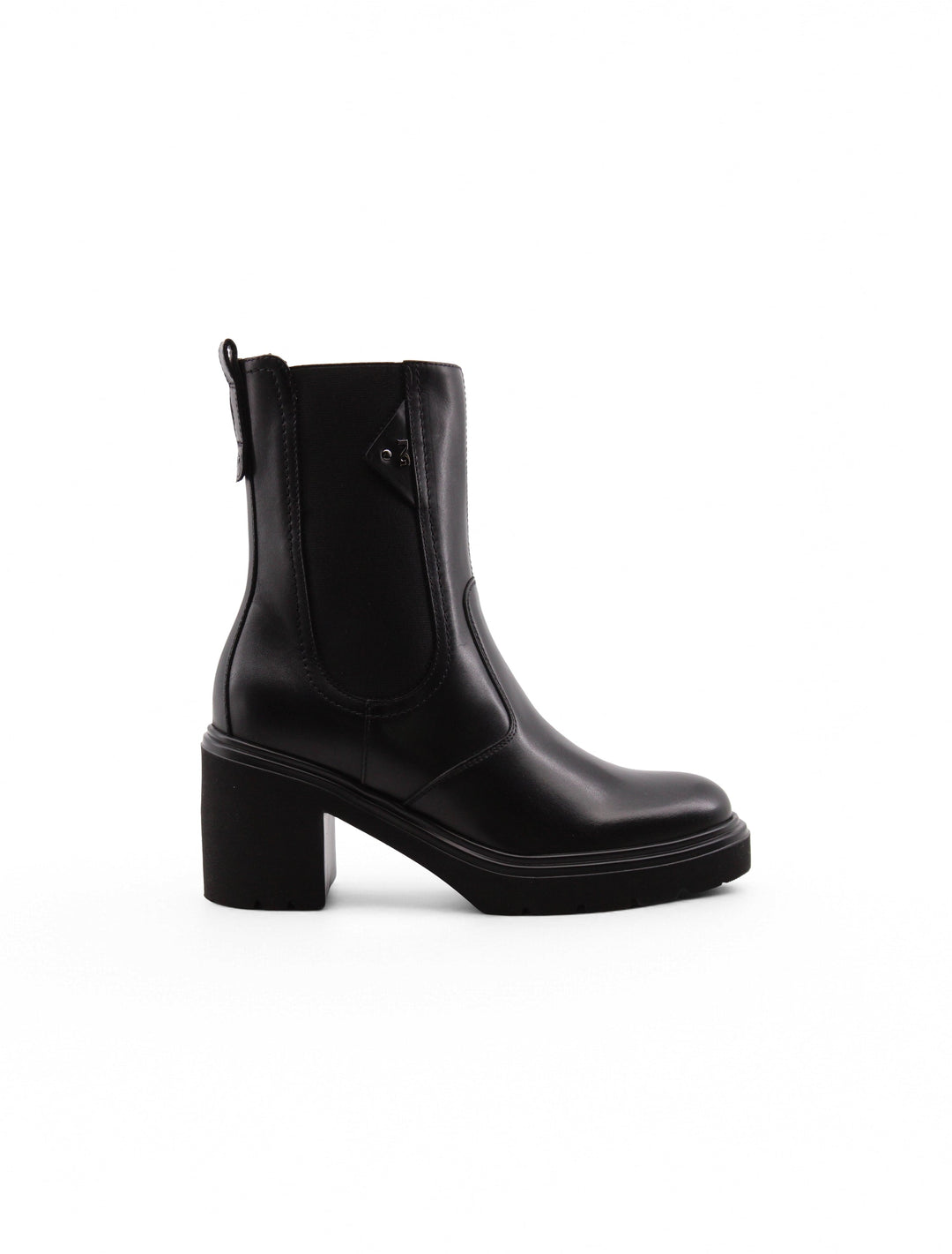 Eleganti stivaletti Chelsea neri in pelle da donna, con plateau e tacco alto, ideali per autunno/inverno.