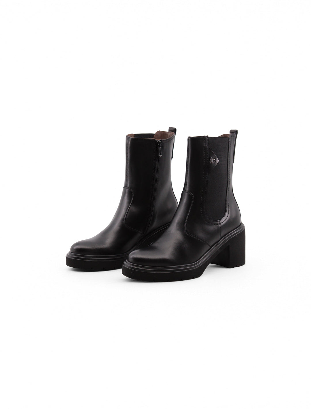 Stivaletti Chelsea da donna neri in pelle, con tacco 8 cm e plateau 3 cm, per stile e comfort.