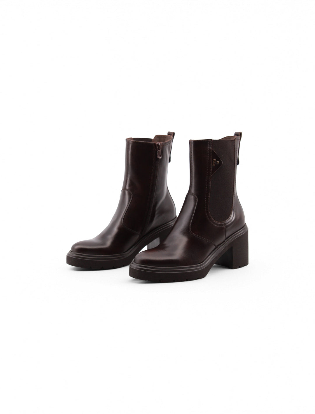 Stivaletti Chelsea donna in pelle marrone, calzature invernali con tacco e plateau, ideali per stile e comfort.