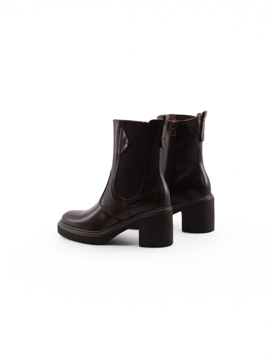 Scarpe moda: stivaletti Chelsea donna in pelle marrone, con tacco robusto e plateau, per un look elegante.