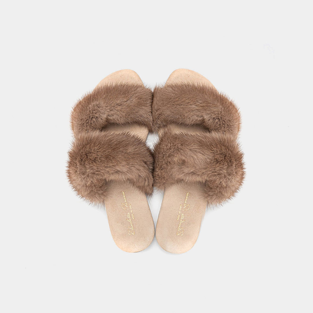 Scarpe da casa donna in visone marrone, ultra morbide, ideali per il massimo relax e benessere.