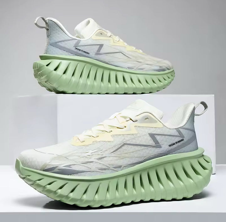 Sneakers uomo moderne con suola a onda leggera e tomaia traspirante, ideali per comfort e stile casual quotidiano.