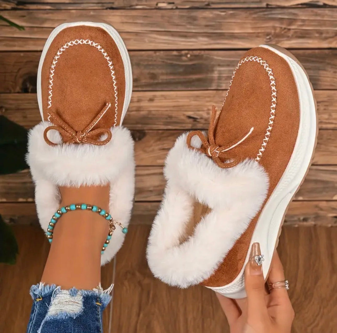 Sneakers invernali da donna calde slip-on con fiocco, perfette per il comfort quotidiano durante l'inverno.