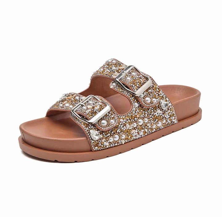 Sandalo donna Amalfi nero con perle, stile unico, ideale per l'eleganza estiva e casual chic.
