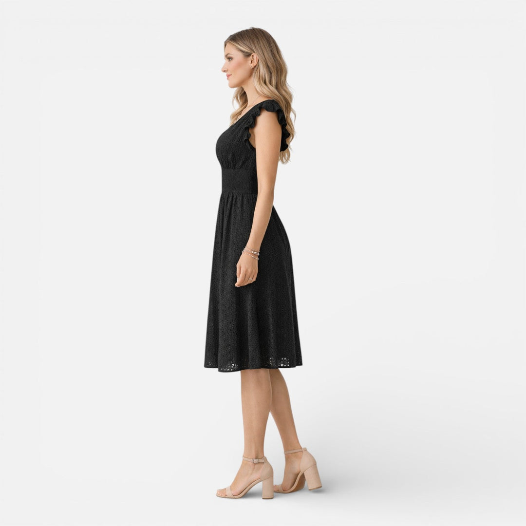 Abito midi elegante donna scollo a V, disponibile anche in taglie forti, per un look estivo.