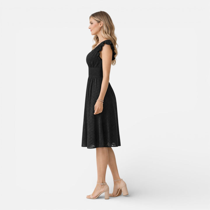 Abito midi elegante donna scollo a V, disponibile anche in taglie forti, per un look estivo.