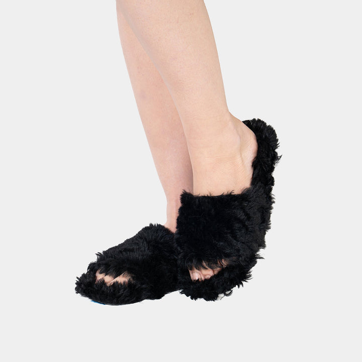 Pantofole da donna nere in montone, calde e super morbide per il massimo comfort e relax a casa. Perfette per l'inverno.