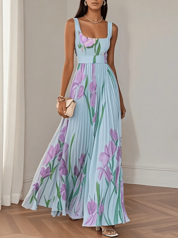 Abito da sera lungo donna senza maniche, elegante e fluido. Perfetto per cerimonie e serate chic.